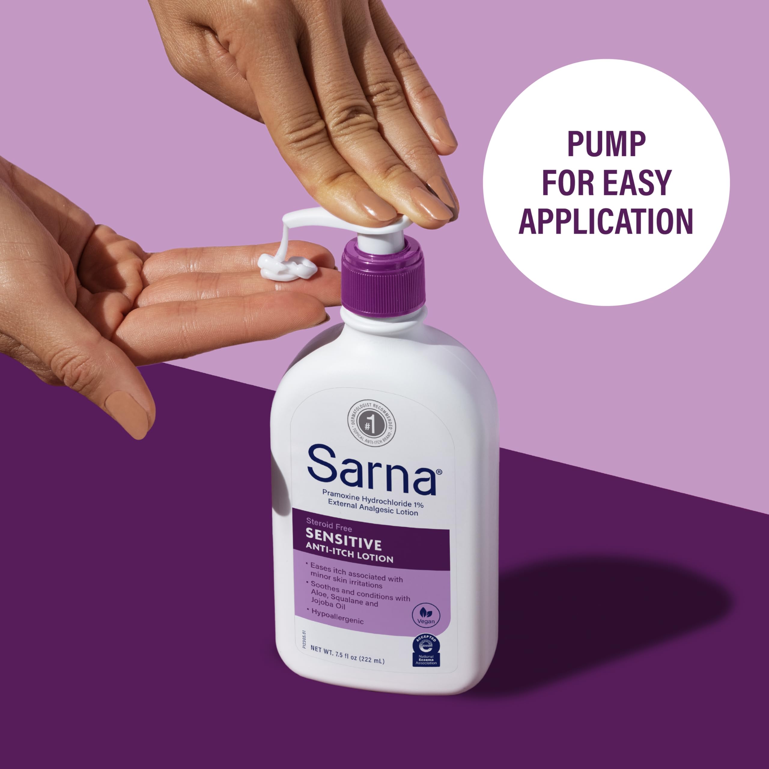 Sarna Sensitive Steroid-Free Anti-Itch Lotion for Dry Irritated Skin, Fragrance free - 7.5 Fl Oz