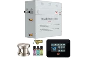 SaunaSpa Builders Series 7.5kW Steam Bath Generator with Quickstart Continuous Steam, Black Digital Touch Pad, Built-in Auto-Drain, and Aroma Steamhead in Brushed Nickel