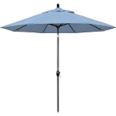 California Umbrella GSPT908302-5410 9' Round Aluminum Market, Crank Lift, Push Button Tilt, Black Pole, Sunbrella Air Blue