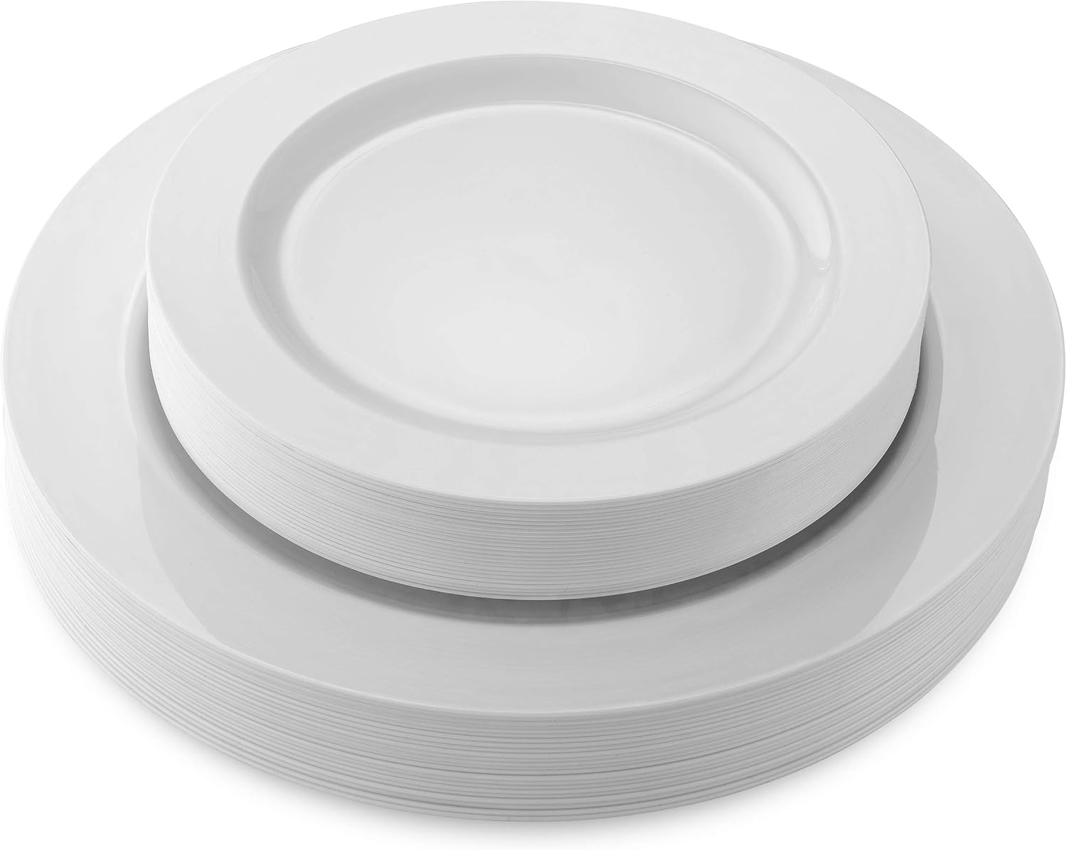 50 Disposable White Heavy Duty Plastic Plates 25 Dinner Plates and 25