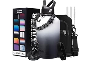 DIGJUPER 64OZ Stainless Steel Water Bottle with Paracord Handle, Straw/Spout Lid, Half Gallon Vacuum Insulated Water Flask Jug, Leak-proof Large Sports Jug for Outdoor Hiking Biking Travel Camping