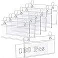 Elsjoy 100 Pack Plastic Wire Shelf Label Holders, 4" x 2.3" Clear Price Tag Holder Sign & Ticket Holder with Double Snap Lock