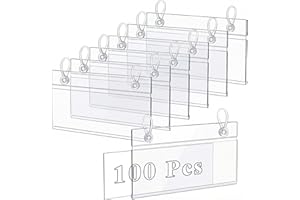 Elsjoy 100 Pack Plastic Wire Shelf Label Holders, 4" x 2.3" Clear Price Tag Holder Sign & Ticket Holder with Double Snap Lock Closure, Reusable Basket Label Holders for Market, Retail Shop, Pantry