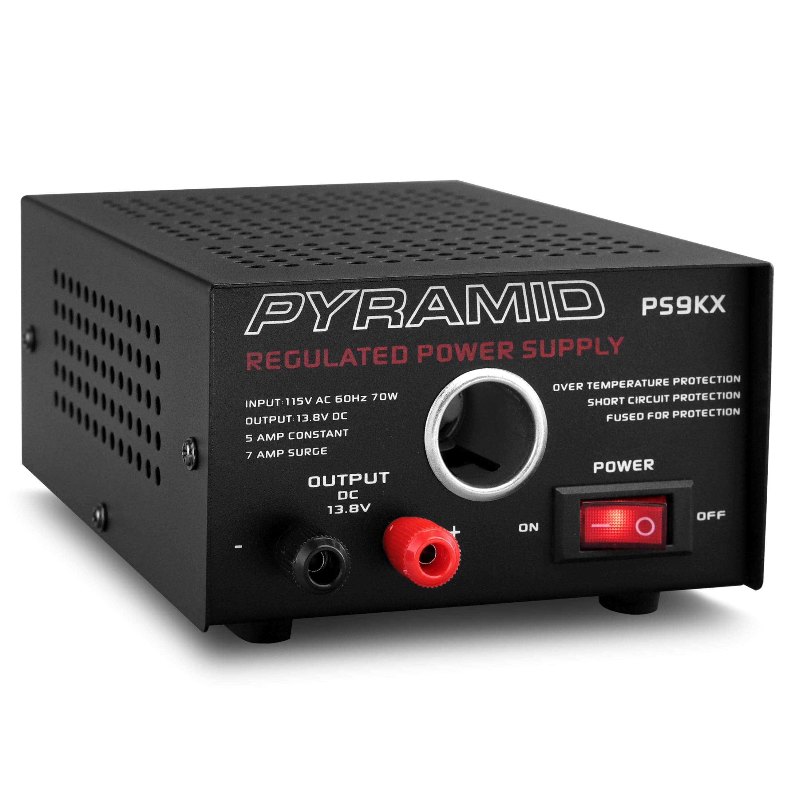 Photo 1 of Pyramid PS9KX Universal Compact Bench Power Supply-5 Amp Linear Regulated Home Lab Benchtop Converter w/ 13.8 Volt DC 115V AC 70 Watt Input, Screw Type Terminal, 12V Car Cigarette Lighter
