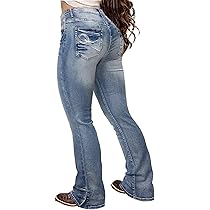 Flamingals Butt Lifting Jeans For Women Trendy Ripped Jeans Stretch Mid Waist Boot Cut Jeans