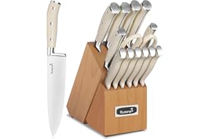 Kuisine Chef Knife Set,High Carbon Stainless Steel Ultra Sharp Blade Ergonomic Handle,Kitchen Knife Block Set with Built-in S