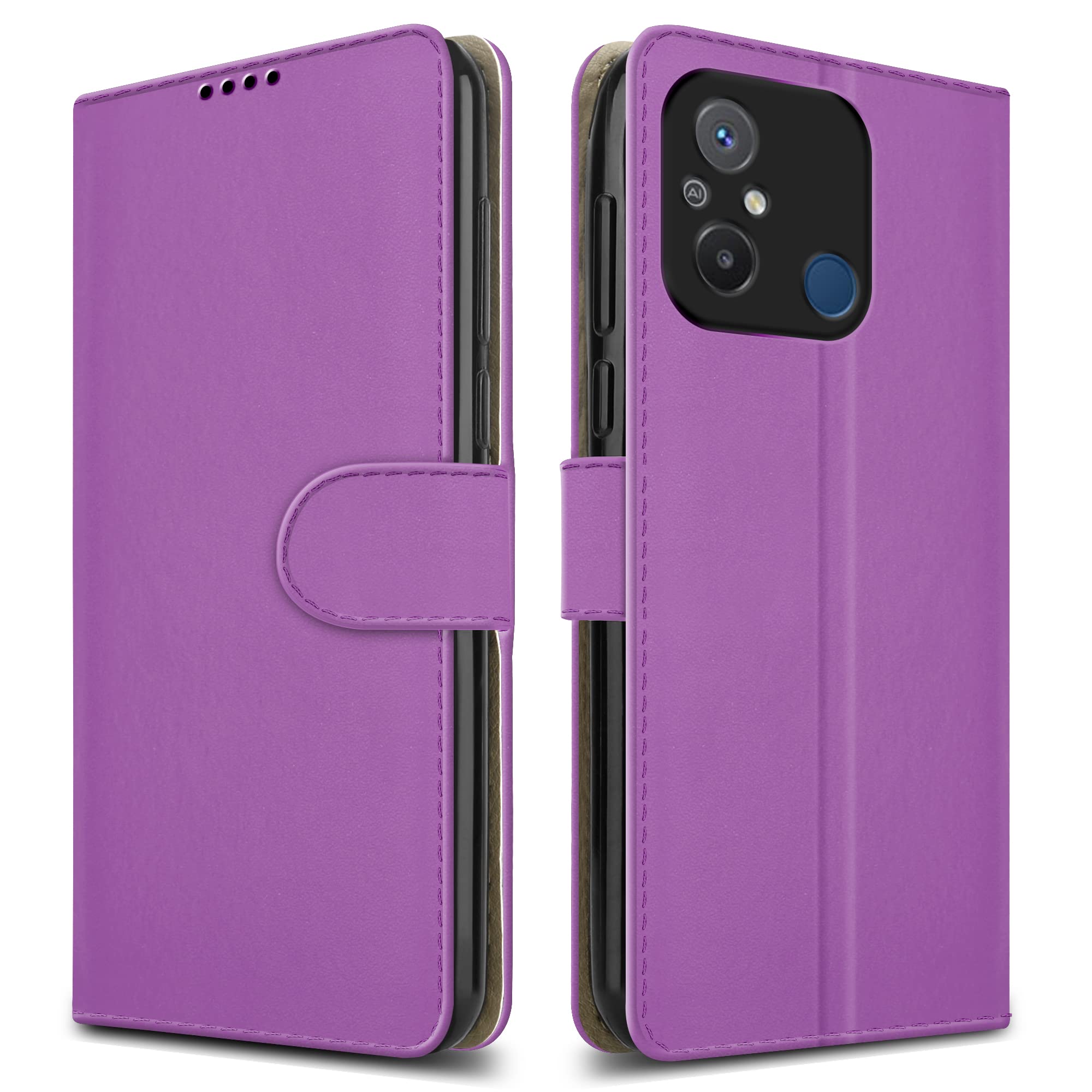 PIXFAB For Xiaomi Redmi 12C Leather Phone Case, Magnetic Closure Full Protection Book Folio Design, Wallet Case Cover [Card Slots] and [Kickstand] For Redmi 12C - Purple