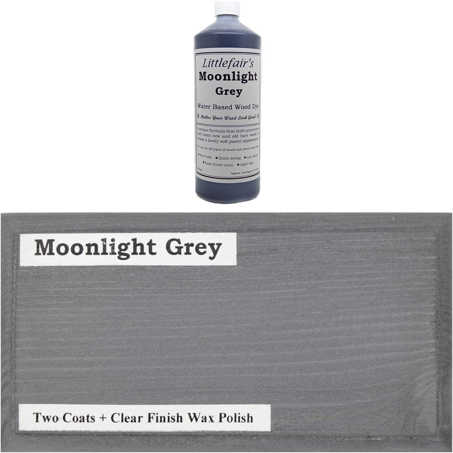 Littlefair's Wood Stain Water-Based, (Moonlight Grey), Non-Toxic, Eco-Friendly & Quick Drying, Easy-to-Apply - Image 3