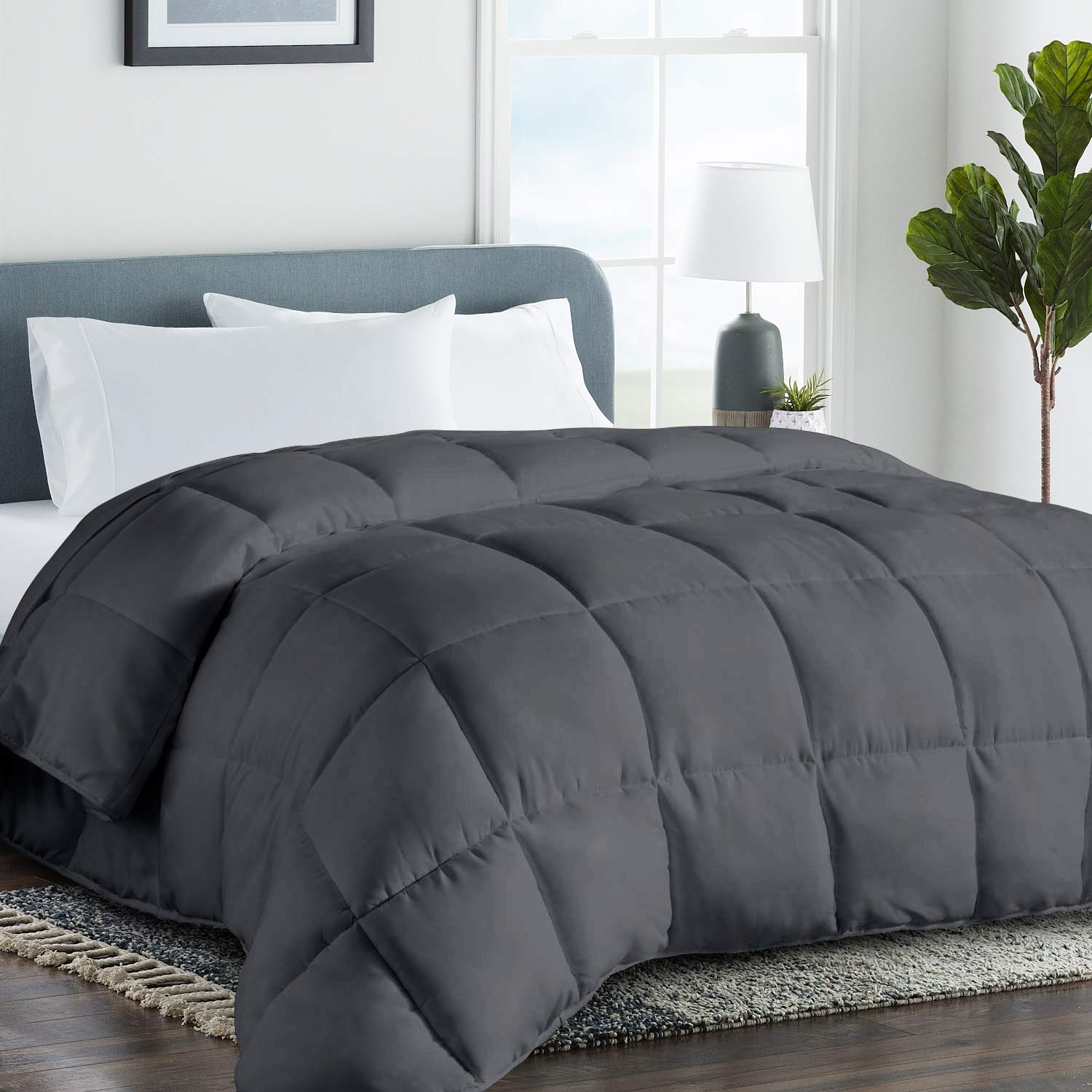 Queen/Full 2100 Series All-Season Down Alternative Quilted Comforter Duvet Insert with Corner Tabs Warm Winter - Plush Microfiber Fill - Hypoallergenic - Machine Washable - Dark Grey,88 by 88 inch