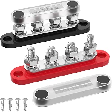 Transmotor 12V Ground Power Distribution Junction Block – Heavy Duty Bus Bar, 100A Max, Red
