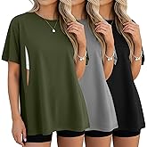 Sweetyweee 3 Pack Women's Oversize Nursing Breastfeeding Shirts Hidden Zipper Short Sleeve Loose Fit Maternity Tops