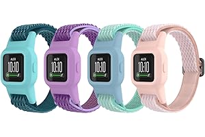 ESeekGo Elastic Bands Compatible with Garmin Vivofit Jr 3 Bands for Kids, Colorful Nylon Stretchy Solo Loop Straps with Protective Case Adjustable Replacement Bands Accessories for Girls Boys