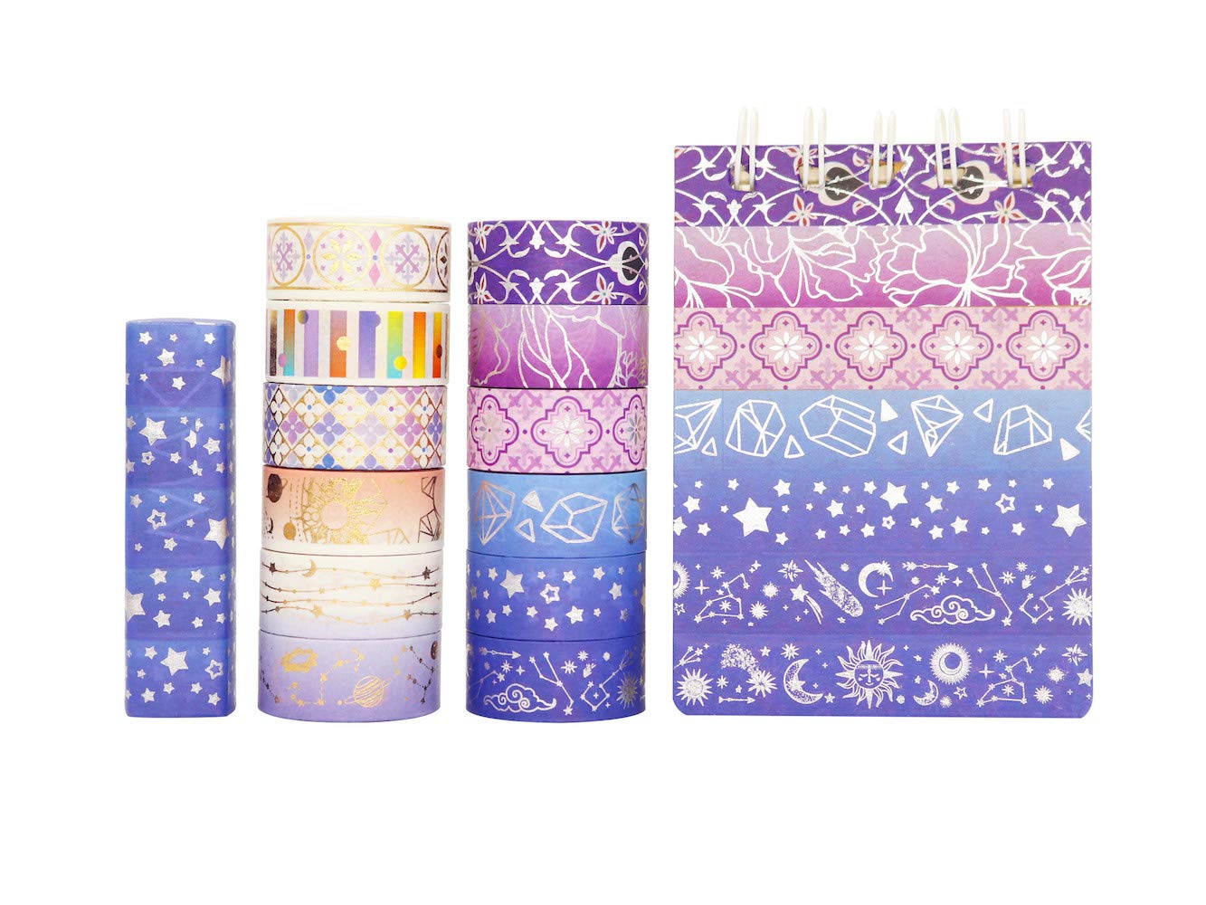 YUBBAEX Poetic Gold Washi Tape Set VSCO Floral Silver Foil Masking Tape Decorative for Arts, DIY Crafts, Bullet Journal Supplies, Planners, Scrapbook, Card/Gift Wrapping -15mm- (Purple Night 12 Rolls): Industrial & Scientific