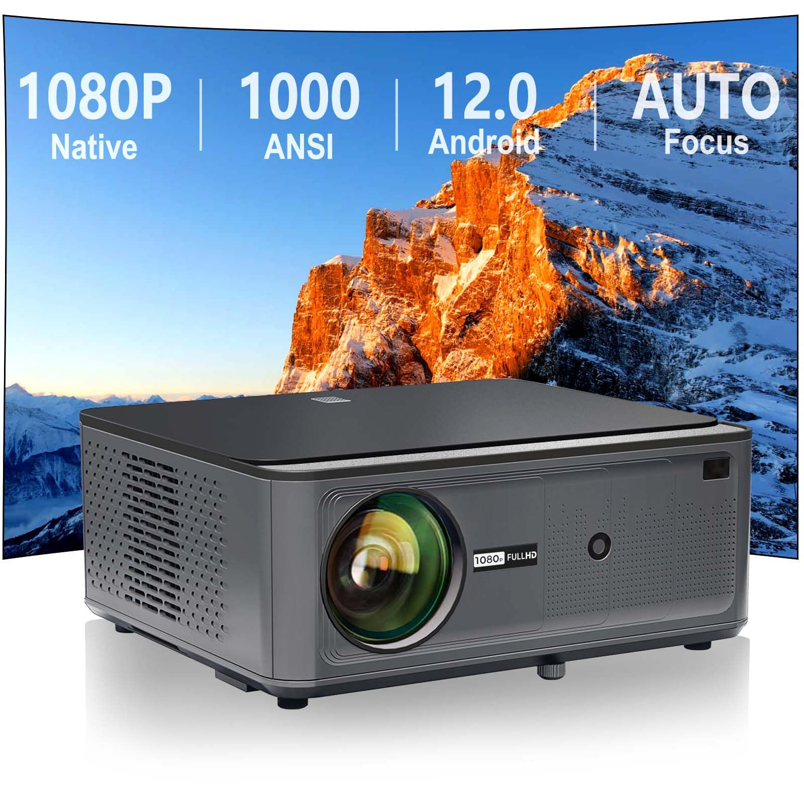 Photo 1 of [1000 ANSI & Auto Focus] Projector with WiFi and Bluetooth, Native 1080P Smart Projector with Android os 2+32G, Auto Focus and Auto Keystone, Home Movie Projector 4K for HDMI/USB/TV Stick/Phone/PS5