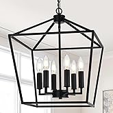 MELUCEE 6-Light Black Farmhouse Chandelier 16 Inches Cage Hanging Lights Rustic Lantern Pendant Lighting for Kitchen Island D