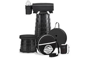 Prestige Outback 2025 Upgraded Collapsible Stool & 3-in-1 Cushioned Carry Bag, Adjustable Height Folding Stool, Telescopic Camping Chair Retractable Seat or Footrest for Outdoors & Travel, Max 620lbs