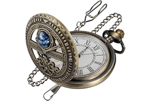 Realpoo Three Small Gear Quartz Men's Pocket Watch, Arabic Numeral White Dial Pocket Watch with Chain