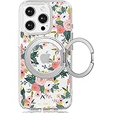 FEWGEY for iPhone 15 Pro Max Case with MagSafe Stand Ring for Women, Cute Spring Floral Design with 360° Kickstand Holder Magnetic Shock Proof Heavy-Duty Protection Pink Flower