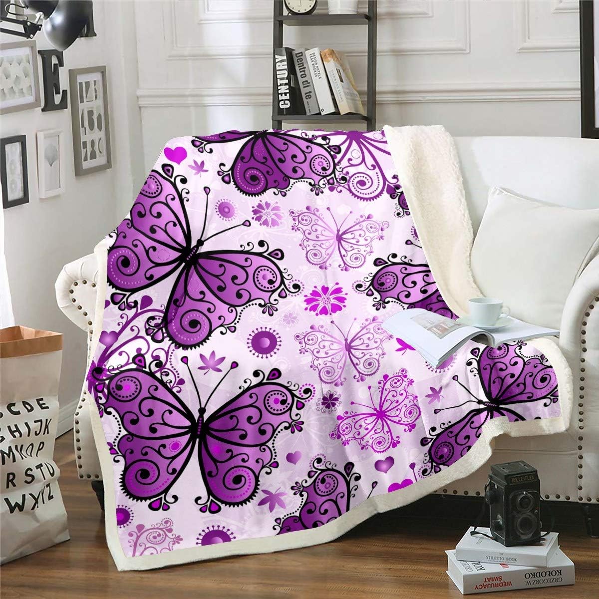 Feelyou Girly Butterfly Throw Blanket Kids Girls Purple