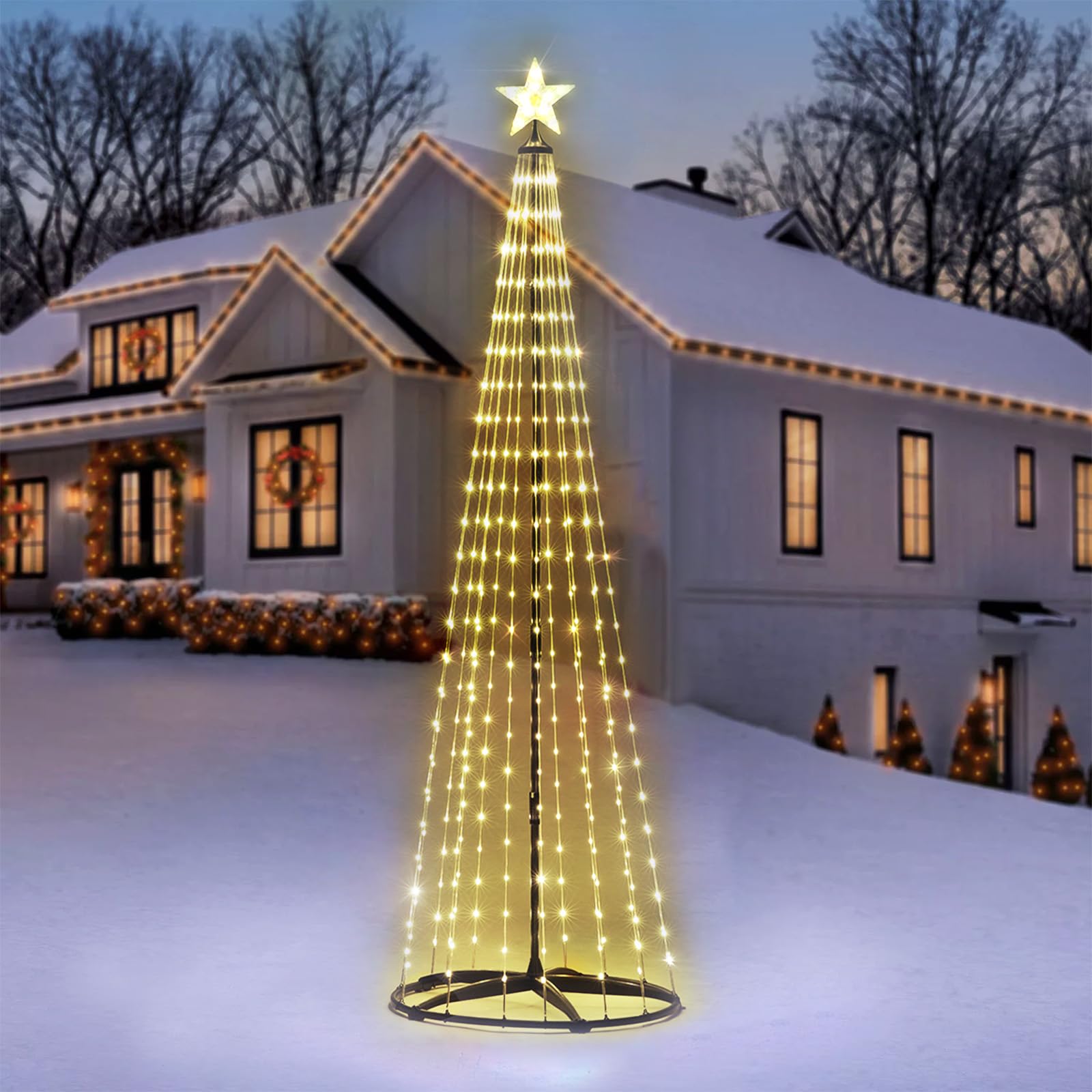 Photo 1 of 7 ft Lighted Outdoor Christmas Tree, 310 LEDs Pre-lit Christmas Cone Tree with Star Topper for Indoor and Outdoor Holiday Decorations (Warm White)