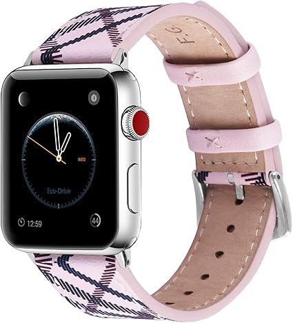 Amazon Apple Watch バンド レザー Fullmosa アップルウォッチバンド 本革 エンボス 花柄 40mm 38mm 44mm 42mm Iwatch Series 6 5 4 3 2 1 Se 交換ベルト おしゃれ レディース メンズ 38mm ピンク チェック柄 スマートウォッチアクセサリ 通販