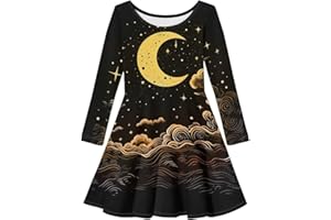 ZFRXIGN Cute Animal Print Girls Dresses Long Sleeve Kids A-Line Holiday Party Dress XS-3XL Novelty Swing Dress
