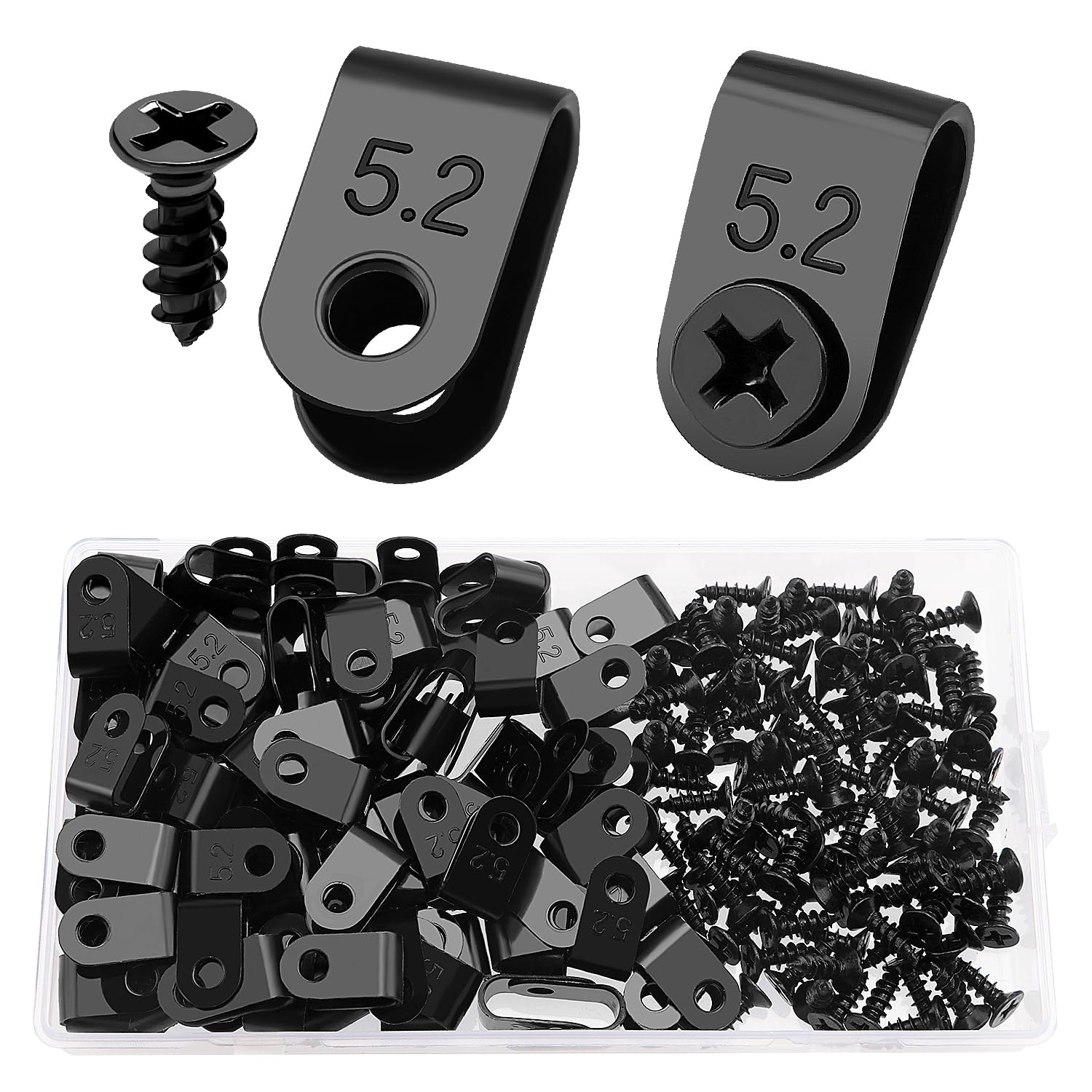VooGenzek 100 PCS 1/5 Inch U-Type Cable Clip Wire Clamp, Nylon Screw Mounting Cord Fastener Clips with 100 PCS Screws, for Wire Management (Black)