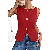 ZESICA Womens Summer Sleeveless Suit Vest 2026 Boat Neck Button Down Formal Vest Tops Casual Trendy Work Blazer Waistcoat
