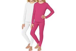 Rene Rofe Girls Thermal Underwear Set - 4 Piece Waffle Knit Long Sleeve Thermal Shirt and Long Johns Thermal Pants Set