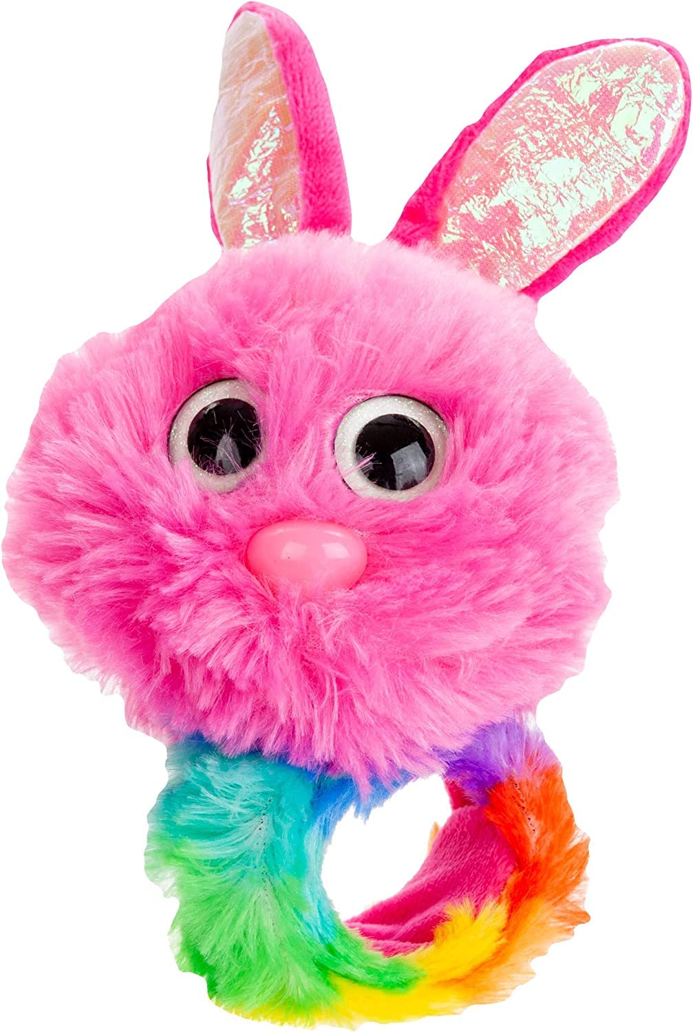 PMS VFM - Rabbit Slap Band Pink Fluffy Soft Toy for Kids - Brightly Coloured Children's 31cm One Size Fits All Adjustable Snap Strap Bracelet Easter Bunny Accessory Toy