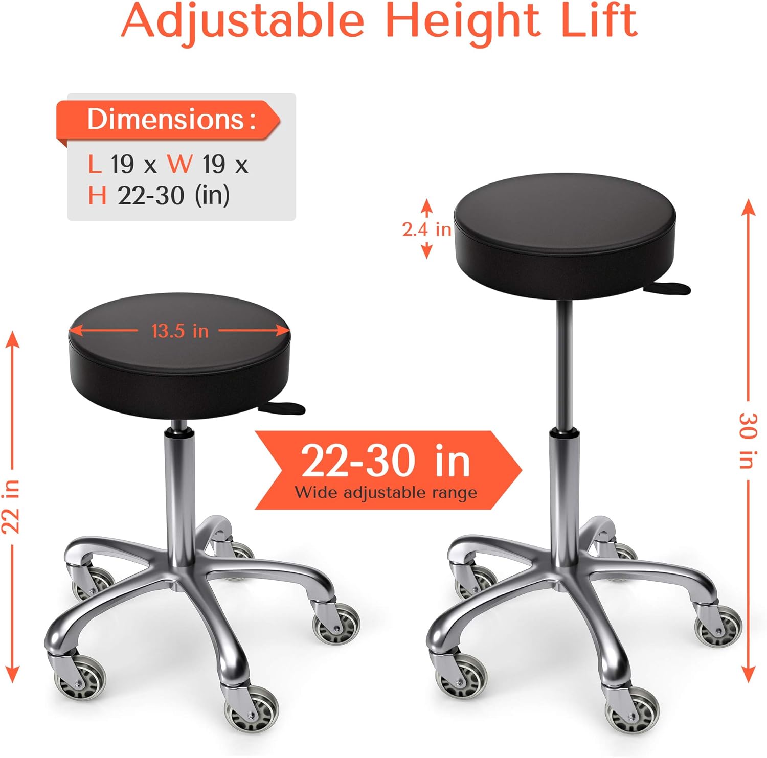 TASALON Rolling Stool - Adjustable Stool with Wheels - Soft Swivel Workbench Stool- Desk Stool Chair for Kitchen, Salon, Spa, Tattoo, Pedicure - Massage Stool Salon Stool Esthetician Chair – Black: Kitchen & Dining