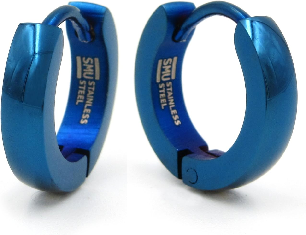 Pair Stainless Steel Blue Plated Curve Polished Hoop Earrings 3mm by Steelmeup