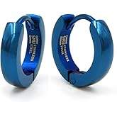 Pair Stainless Steel Blue Plated Curve Polished Hoop Earrings 3mm