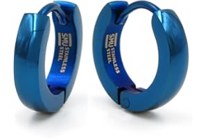 Pair Stainless Steel Blue Plated Curve Polished Hoop Earrings 3mm