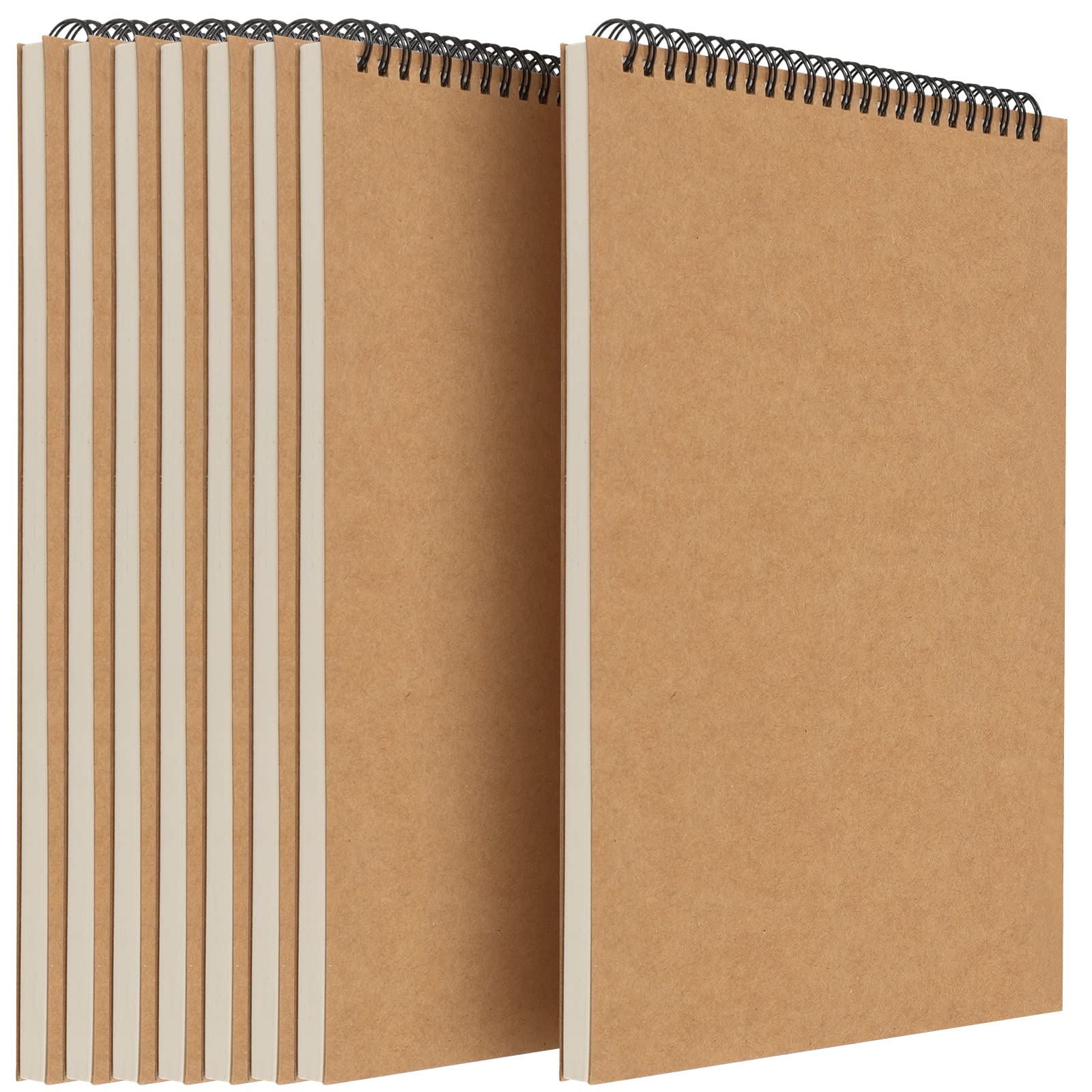 MUKLEI 8 Pack A4 Sketch Books, 160gsm Paper Spiral Bound Sketchbook, 30 Sheets/60 Pages Brown Kraft Cover Hardback Sketch Pad Blank Sketchbook for Sketching, Watercolour, Landscape Painting