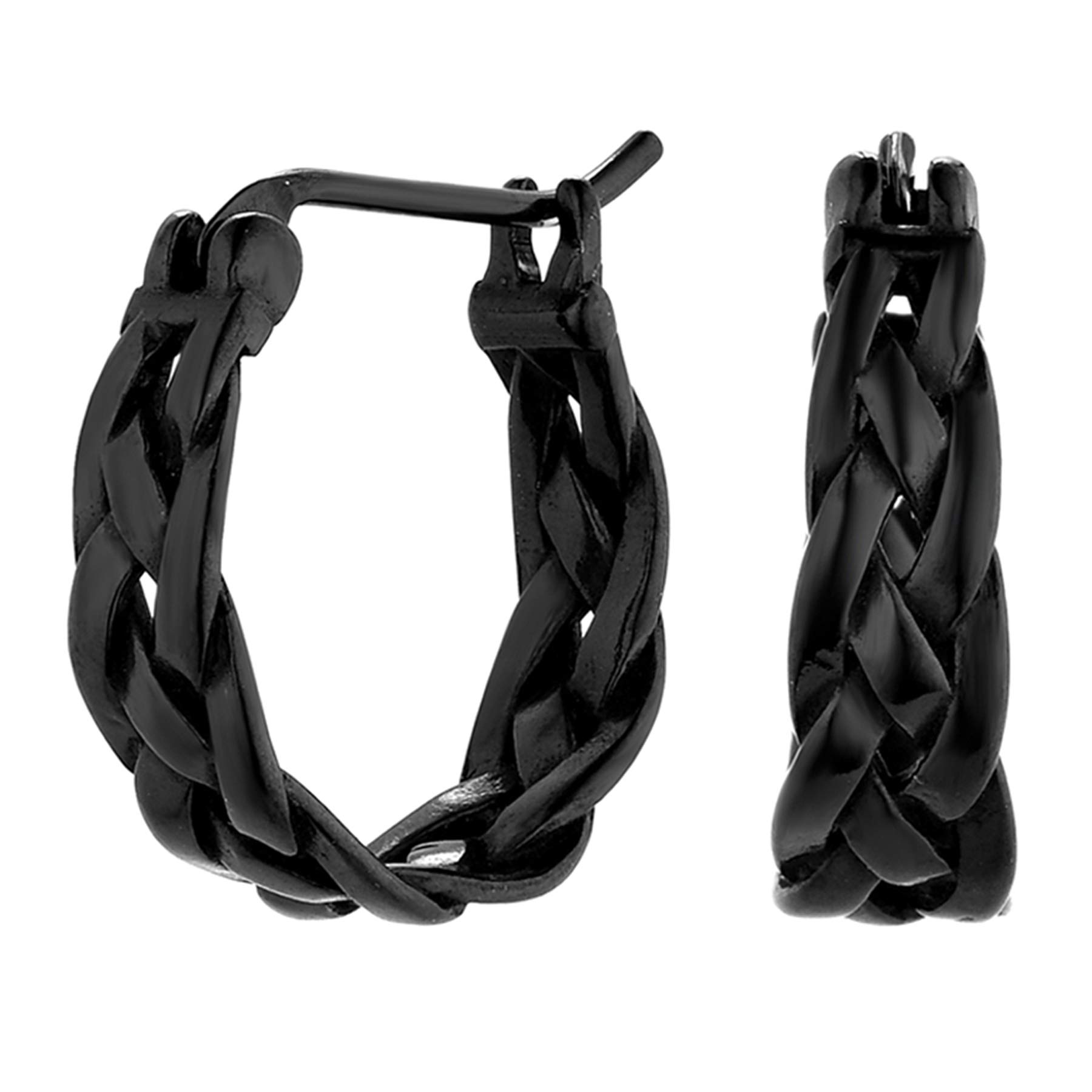 JewelryWe Mens Ear Stud Gothic Punk Fried Dough Twists Stainless Steel Hoops Earrings