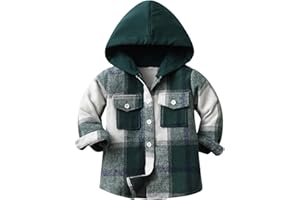 Toddler Kids Plaid Shacket Jacket Boys Girls Flannel Shirts Long Sleeve Button Down Hooded Jackets Warm Coat