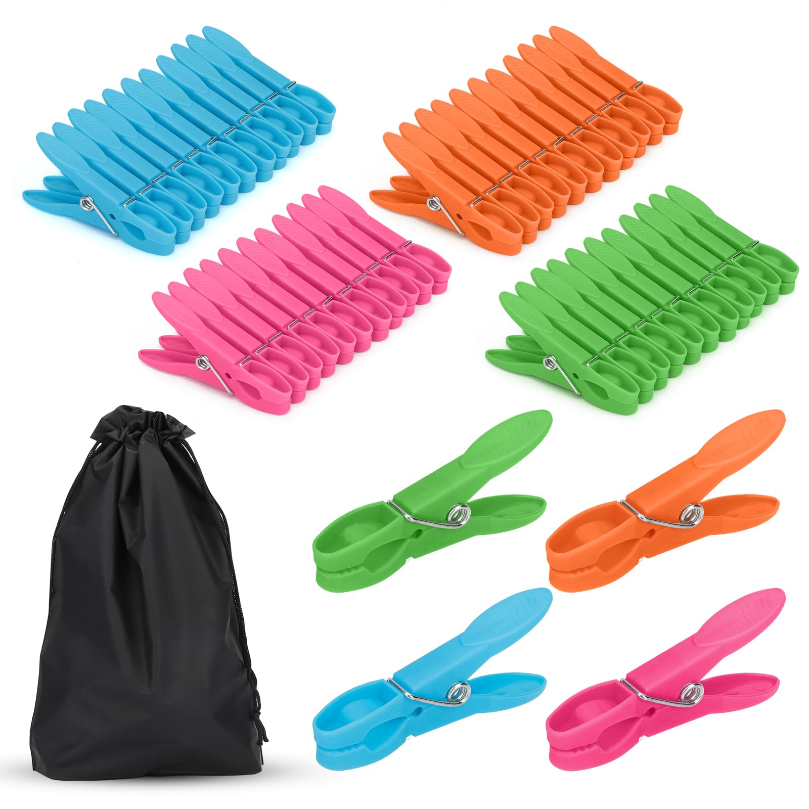 48 Packs Clothes Pegs For Washing Line, Towel Clips with Storage Bag Super Grip Strong Plastic Clothes Pegs with Multicolors, Non Slip Laundry Clips for Home & Garden