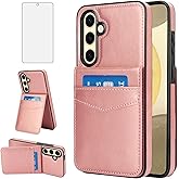 Asuwish Phone Case for Samsung Galaxy S24 FE 5G with Tempered Glass Screen Protector and Credit Card Holder Wallet Cover Stand Leather Cell Accessories S 24 EF S24FE 24S Women Rose Gold