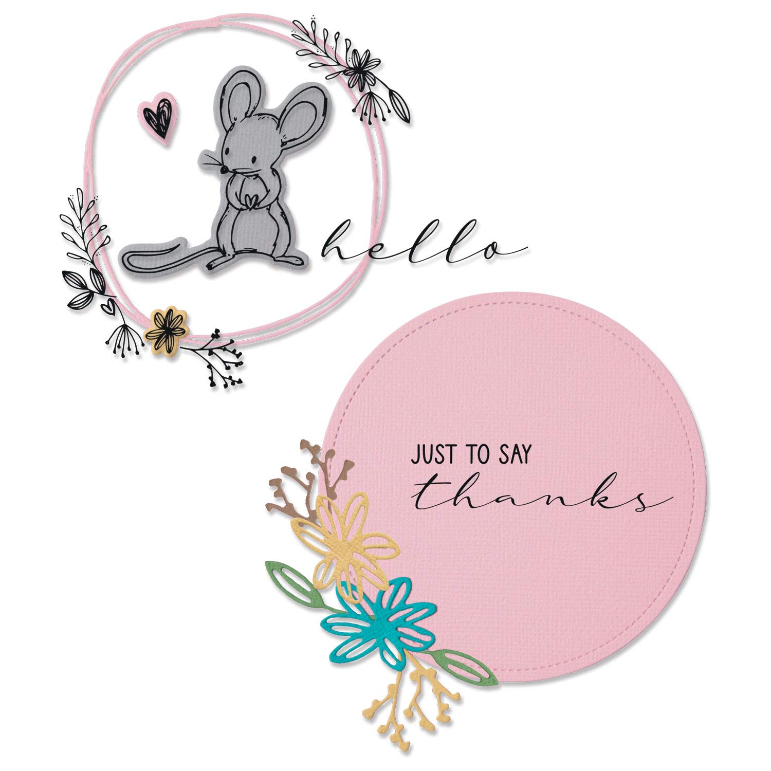 Sizzix Framelits Die Set 8PK w/Stamps Hello Mouse by Lisa Jones, 665175, Multicolor, One Size