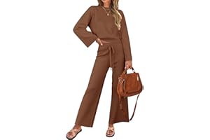 ZESICA Women's 2 Piece Outfits Set 2025 Casual Long Sleeve Knit Pullover Top and Wide Leg Pants Sweatsuit Lounge Sets