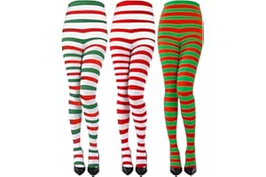 Sumind 3 Pairs Christmas Striped Tights for Women Red White Green Striped Stockings Elf Tights Halloween Cosplay Elf Costume