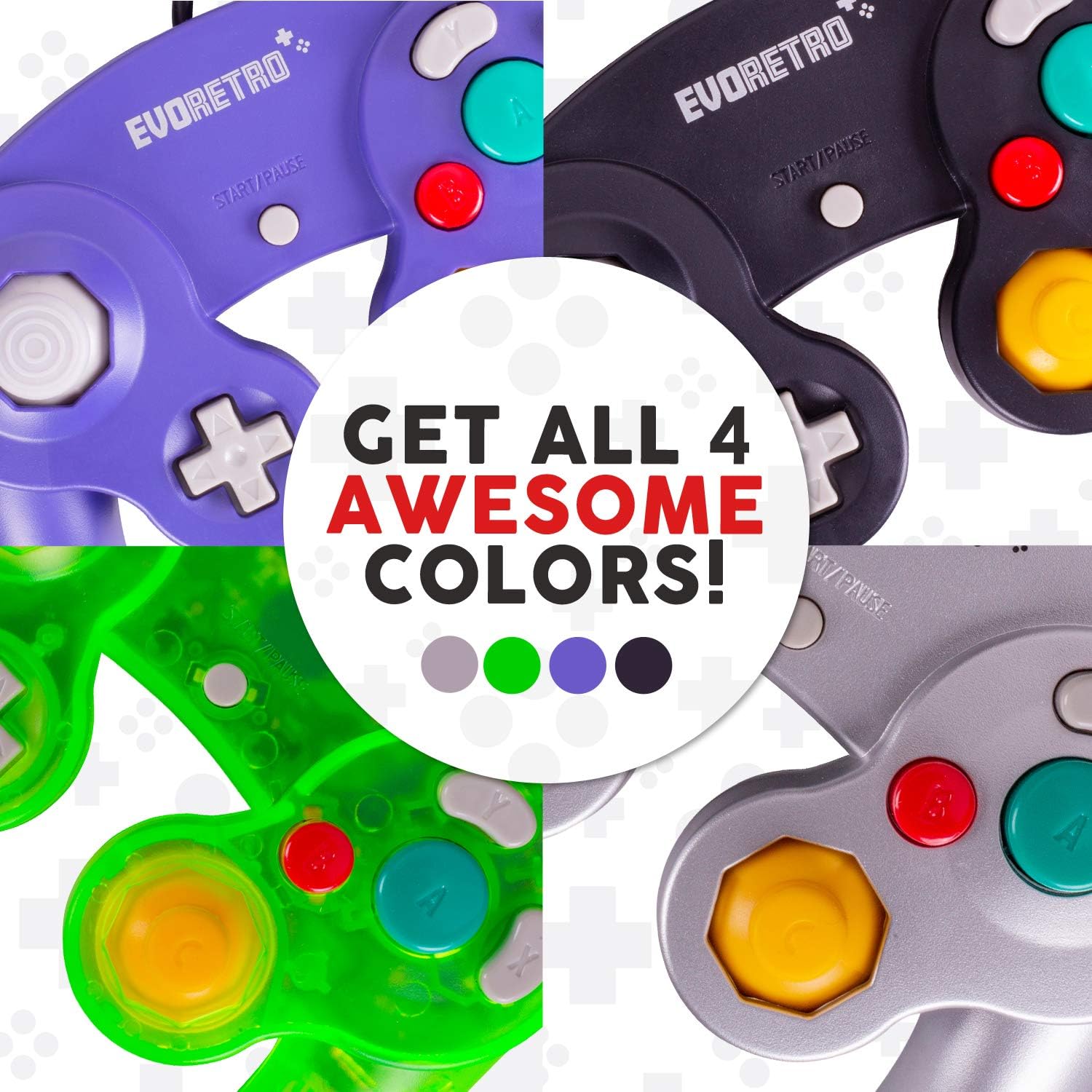 4 Pack Gamecube Controller Bundle - with 4 Extension Cords and a 4-Port Adapter for/Switch/PC by EVORETRO: Electronics