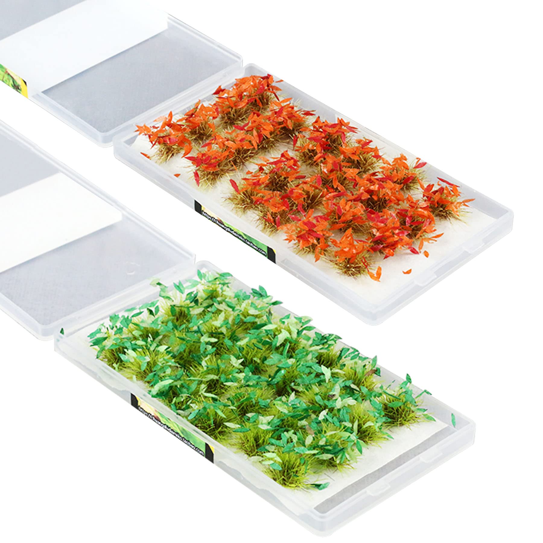 Woohome 48 PCS Static Grass Tuft 2 Color Model Grass Tufts Railway Artificial Grass, Bushy Tufts Miniature Flower Cluster Vegetation Groups for DIY Train Landscape Railroad Scenery