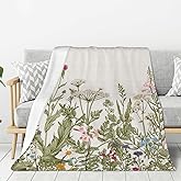 Sage Green Leaf Vintage Floral Herb Blanket, Soft Blankets Flannel Bed Throw Cozy Lightweight Plush Gifts For Women Girls Sofa Couch Bedroom Living Rooms Warm All Season, Home Decor, Small 50"x40"