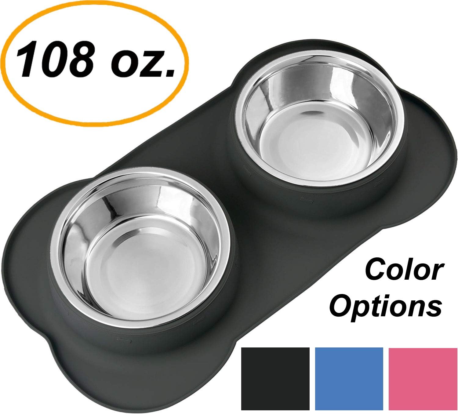 EZPETZ Large Dog Bowls - Two 54 oz. Stainless Steel Dog Bowls with No Spill Non-Skid Silicone Mat - Water Bowl and Food Bowl for Medium to Large Dogs