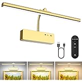 Lightbiz Picture Light, 15.35inch 5400mAh Rechargeable Picture Lights for Wall Battery Operated Wall Lights with Remote, 3 Colors Paintings Light Dimmable Art Light for Artwork, Gallery (Gold)