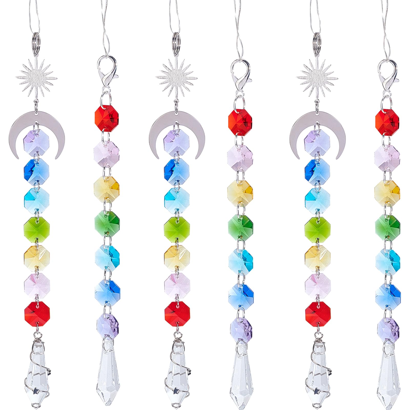 SUNNYCLUE 6Pcs Garden Suncatchers Outdoor Sun Catcher Rainbow Marker Indoor Sunlight Catcher Crystals Glass Beads Sun Moon Charms Window Hanging Ornament Prism Sunshine Catchers for Home Decor Gift