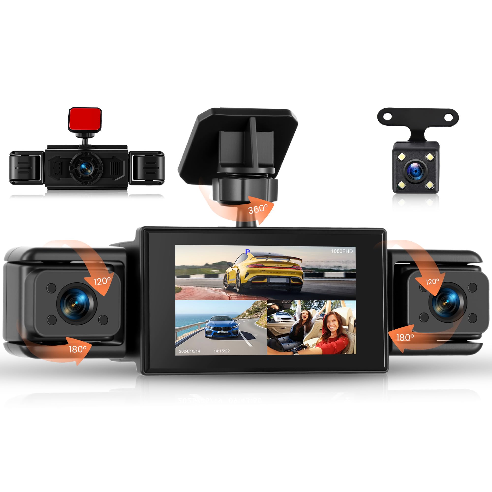 Photo 1 of 360 ° View 4 Channel 1080P Dash Cam for Cars, Front and Rear Inside Left Right, 3" IPS HD Display Screen, 8 IR Night Vision, 150 Wide Angle, Loop Recording, Motion Detection, for All Vehicles