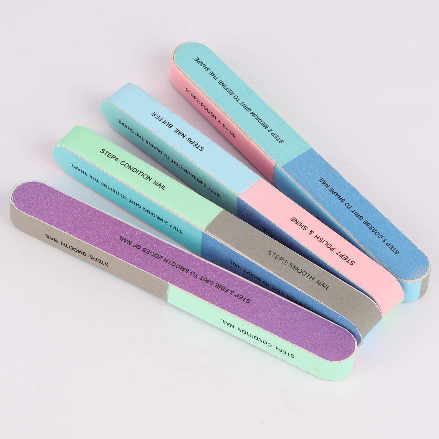 12 Packs 7 Way Nail File and Buffer Block Nail Buffering Files 7 Steps Washable Emery Boards Professional Manicure Tools : Beauty